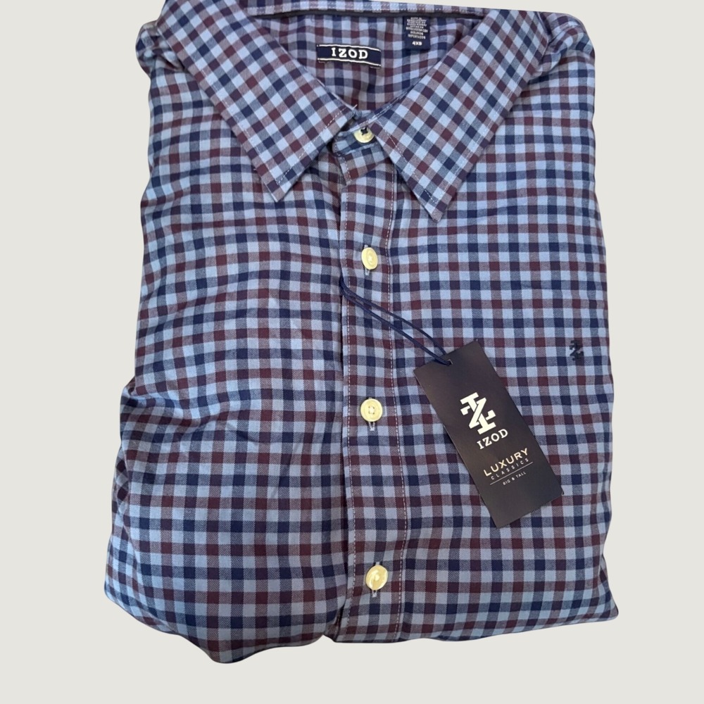 IZOD Luxury Classics Big & Tall Flannel Feel Gingham Button Down Shirt 4XB New